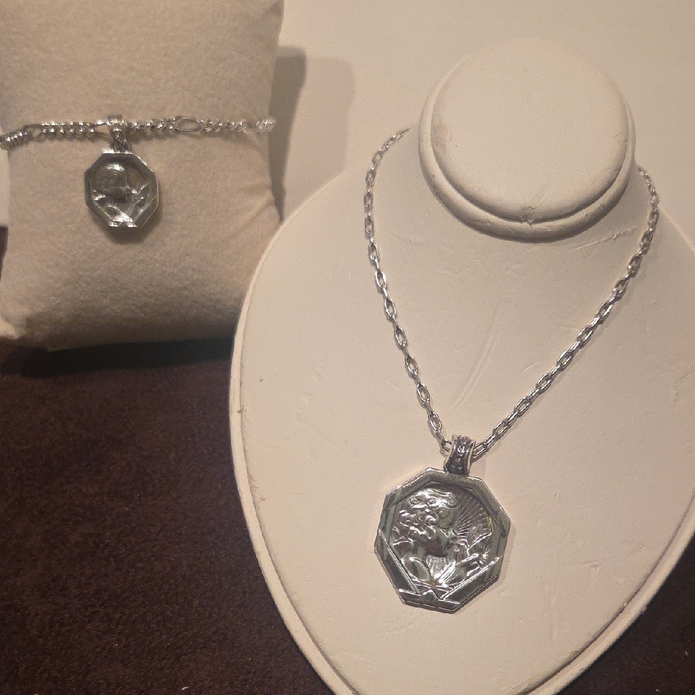 Brighton Silver Octagonal Pendant Necklace and Bracelet Set